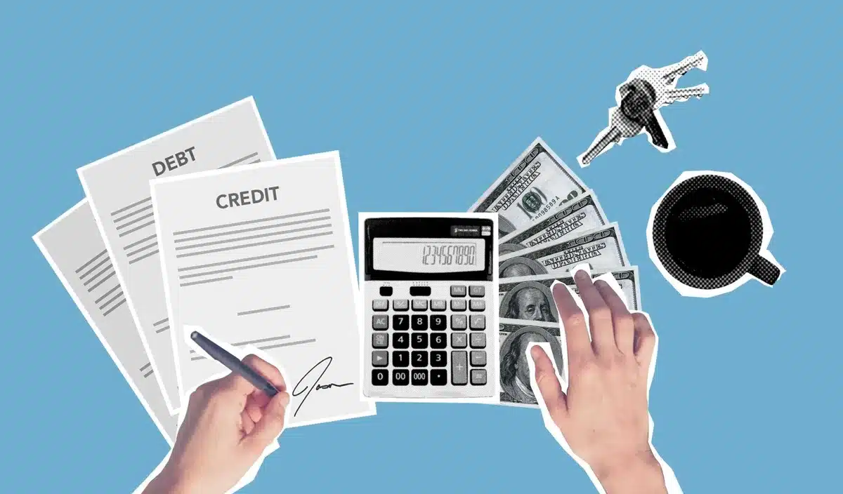 Documentos hipotecarios y calculadora financiera sobre escritorio