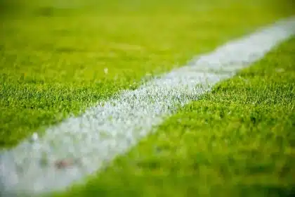 Grada llena y balón sobre el césped en un estadio genérico